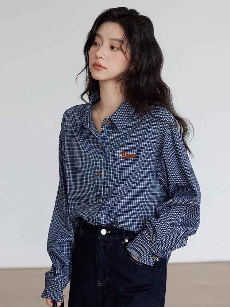 Oversize Vintage Plaid Japanes Style Blouse Shirt