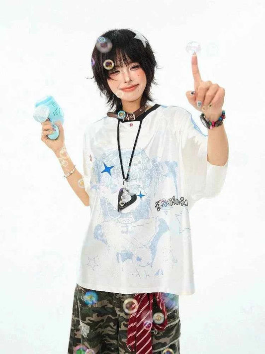 Vintage Japanese Style Gothic Cartoon Print T-Shirt