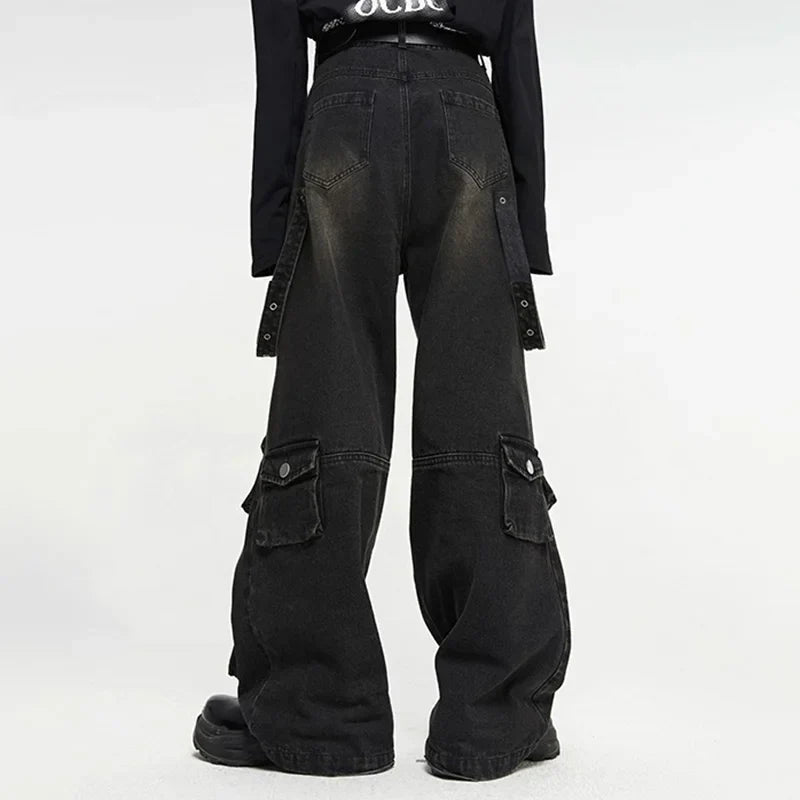 Baggy Washed Denim Cargo Pants - Multi-Pocket Streetwear | LuxuryUrbanwear - Luxuryurbanwear