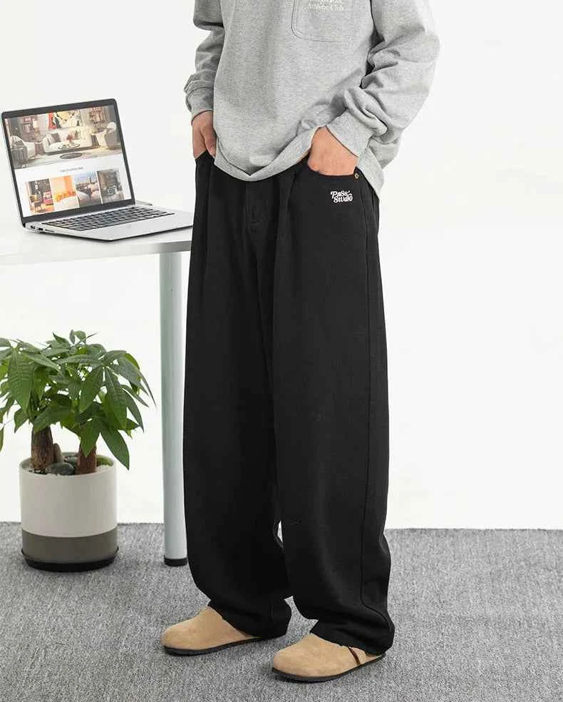 Trendy American Style Solid Color Wide Leg Jeans