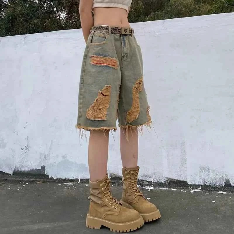 Streetwear Hip Hop Vintage High Street Denim Shorts