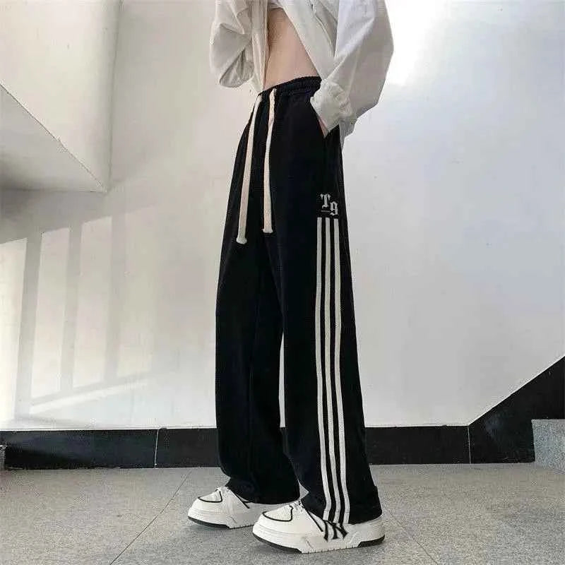 Casual High Waist Striped Black Sweatpants