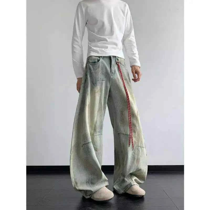 Plush Tie-Dyed Wide Leg Denim Jeans