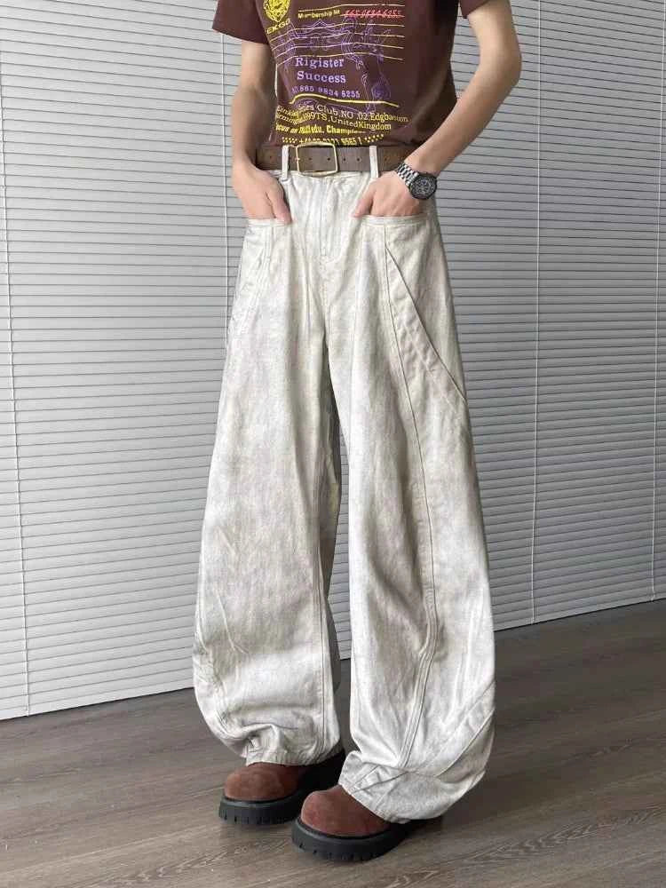 Straight & Sleek Washed White Baggy Jeans