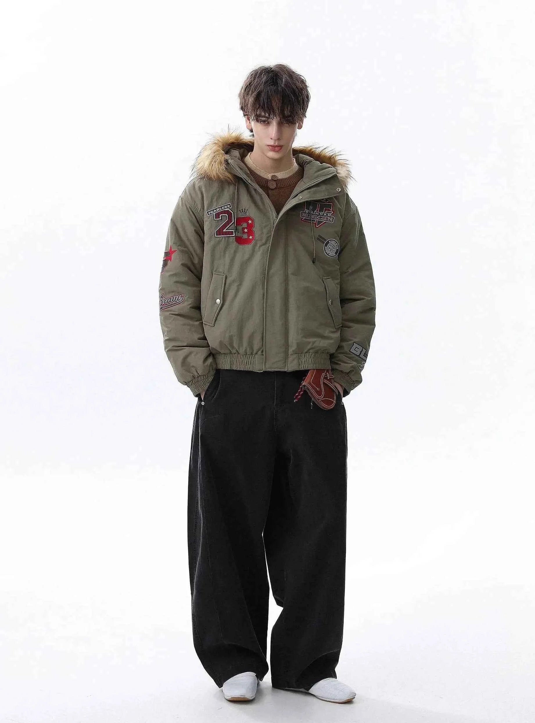 Handsome Original Embroidered Faux Fur Hooded Jacket