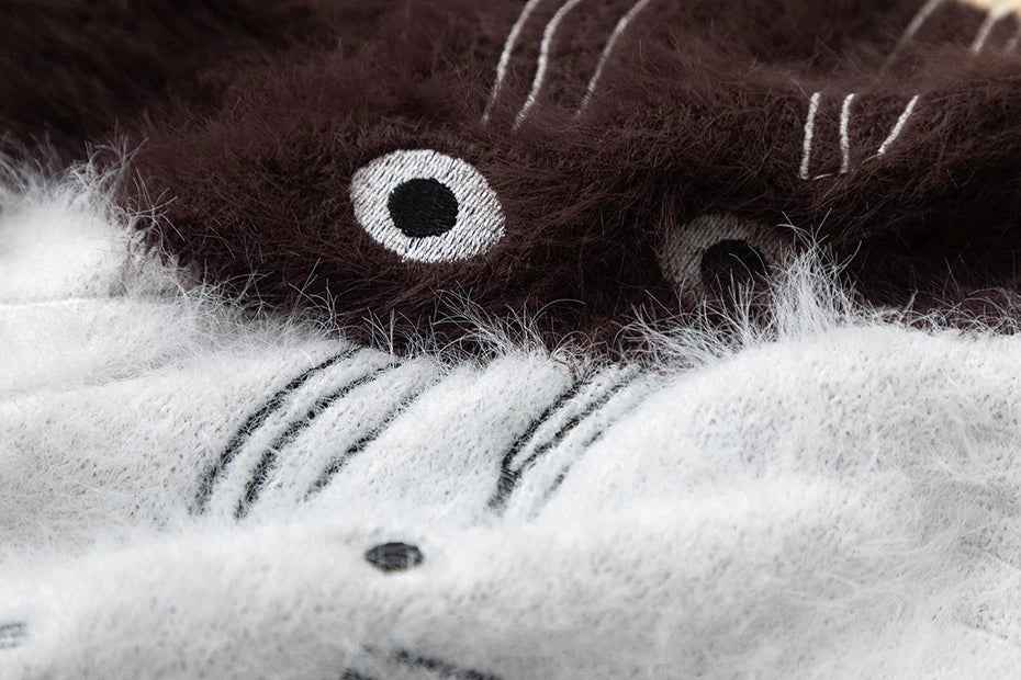 Women Chic Oversized Cat Graphic Knit Sweater