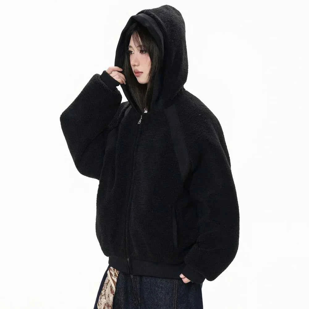 Soft Fleece Black Puffer Hooded Jacket
