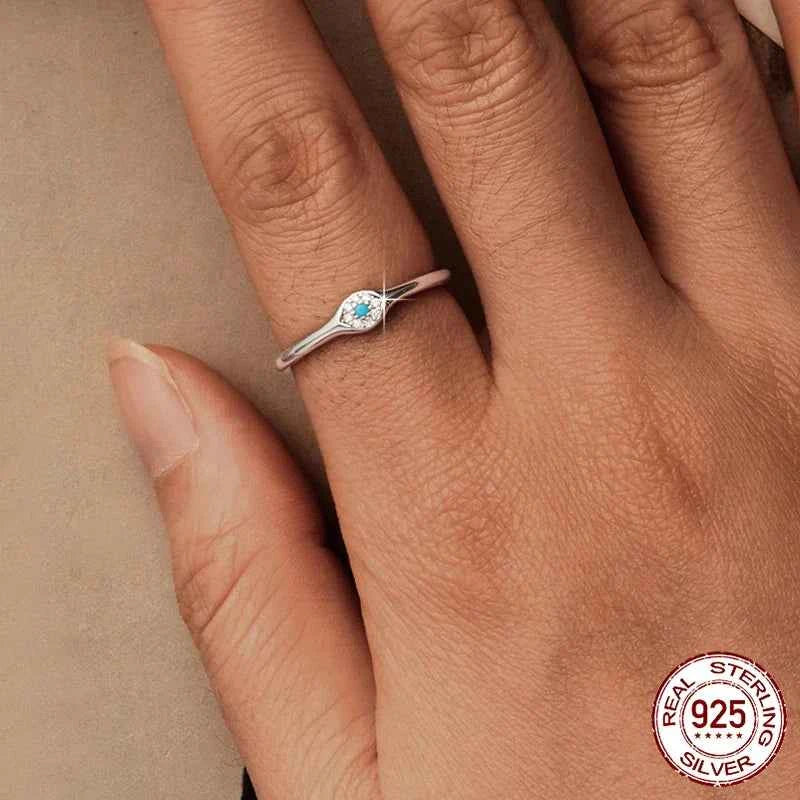 Women Turquoise Evil Eye Sterling Silver Ring