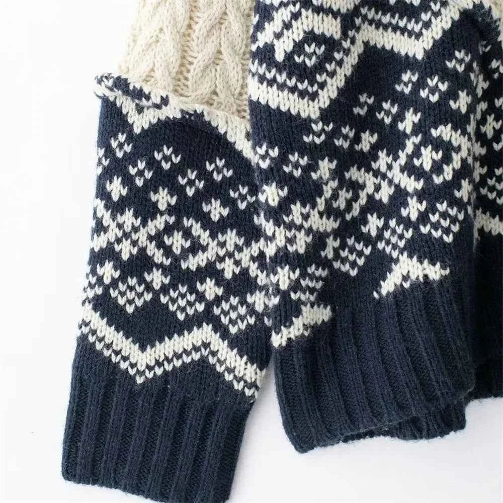Elegant Jacquard Knitted Long Sleeve Cardigan