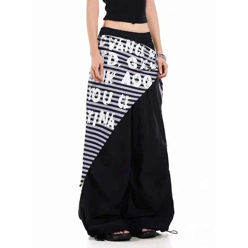 Black Y2K Oversized Japanese Wrap Wide Leg Pants