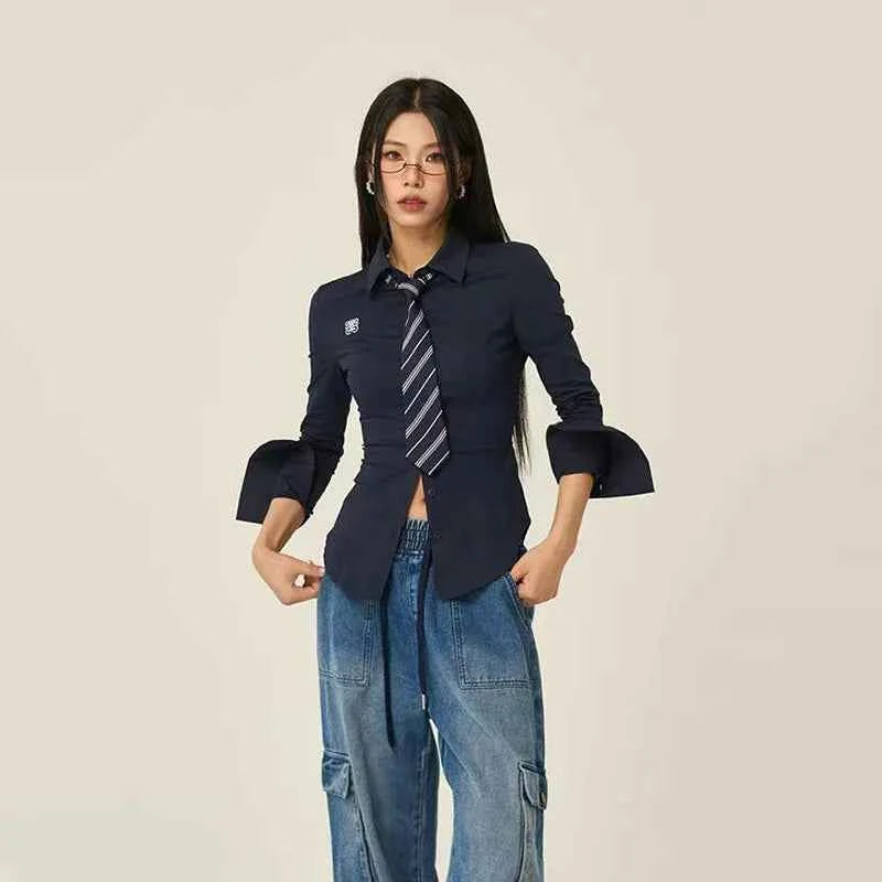 Women Stylish Trendy White Slim Fit Tie Shirt