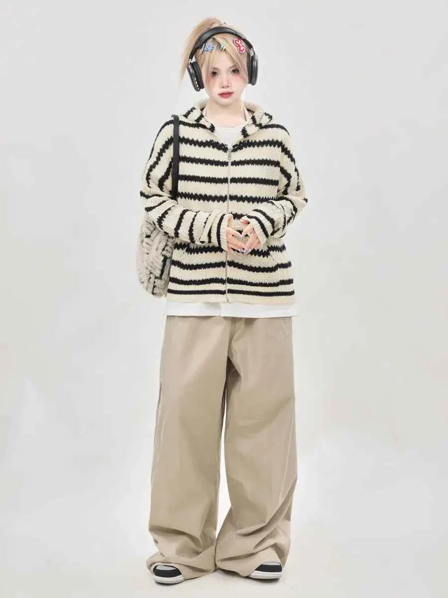 Striped Print Long Sleeve Hooded T-Shirt