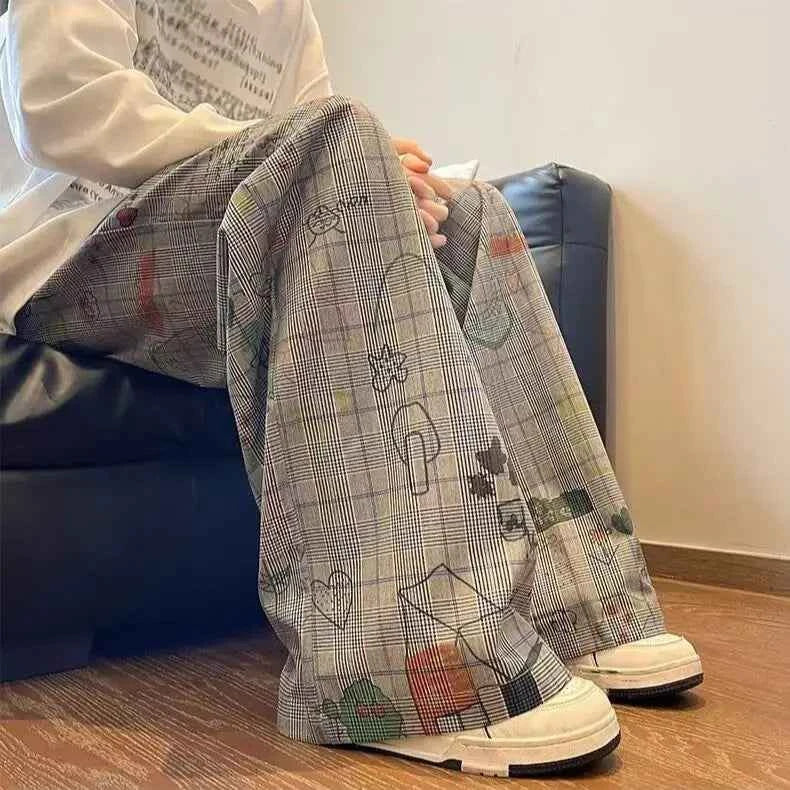 Streetwear American Graffiti Printed Casual Wide Pants