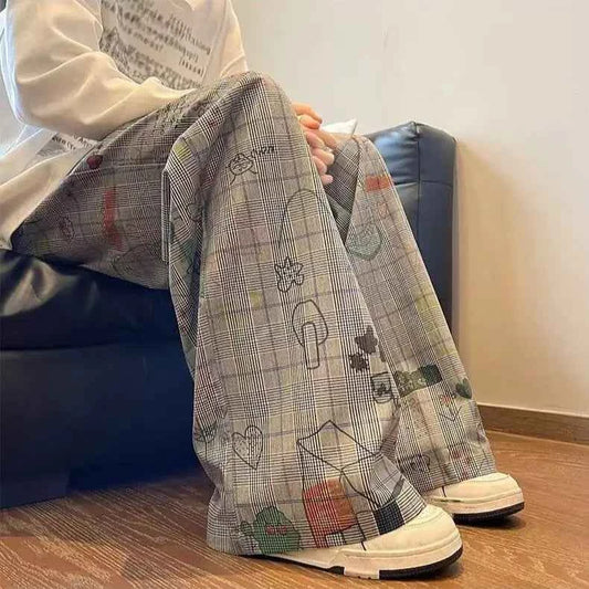 Streetwear American Graffiti Printed Casual Wide Pants