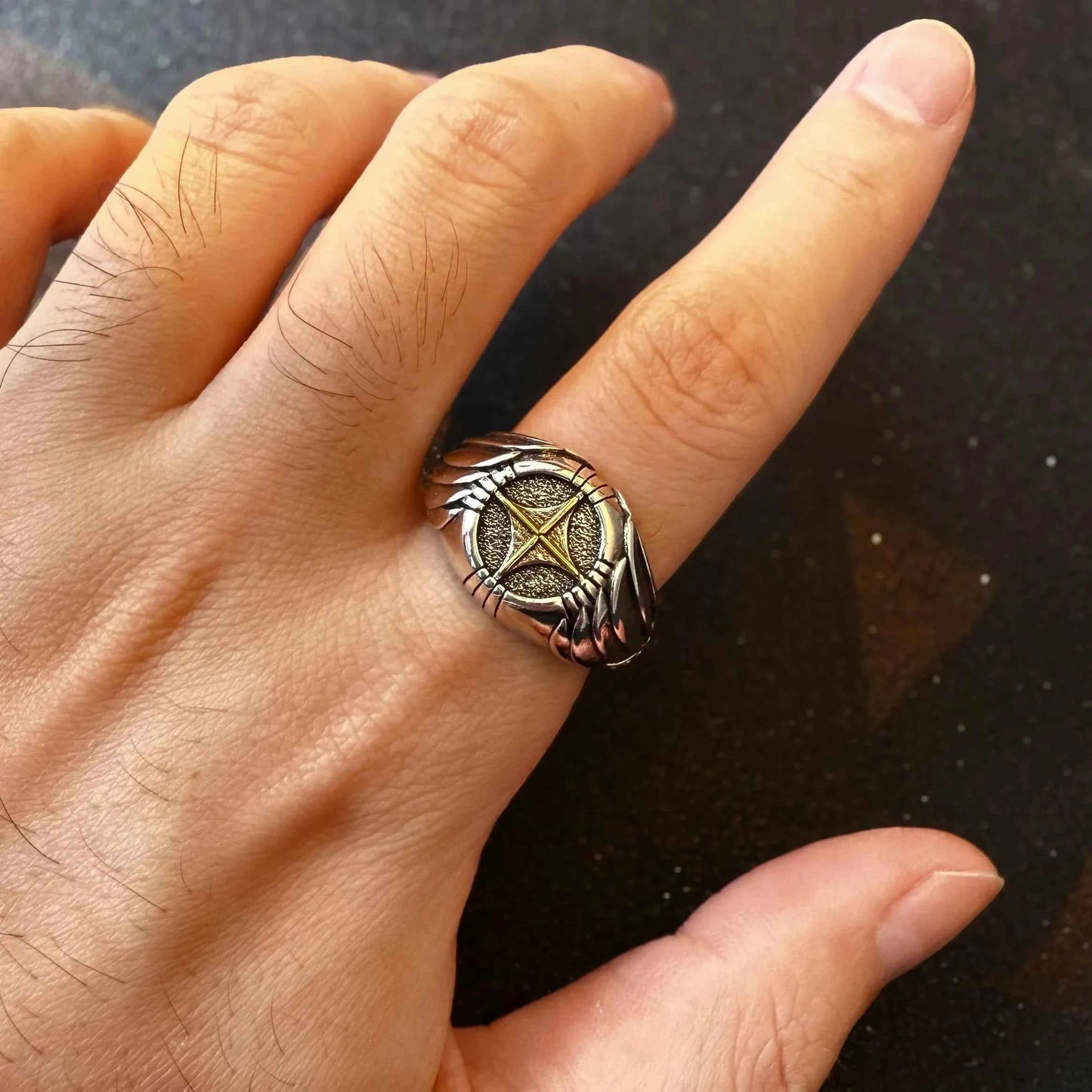 Adjustable Golden Cross Open Ring
