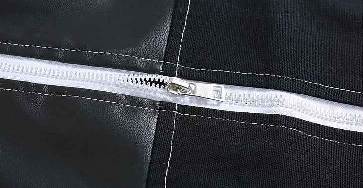 Stylish Patchwork Zipper Leather PU Race Jacket