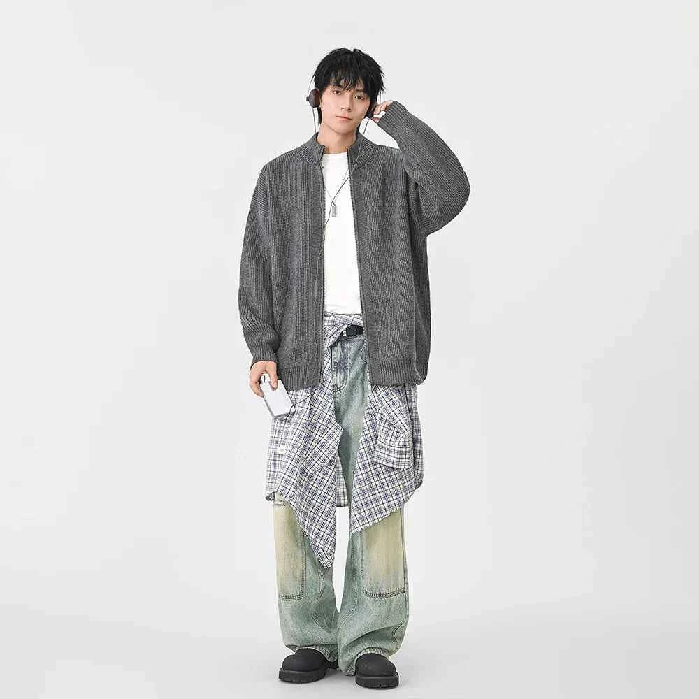 Cozy Ribbed Knit Mock Neck Cardigan