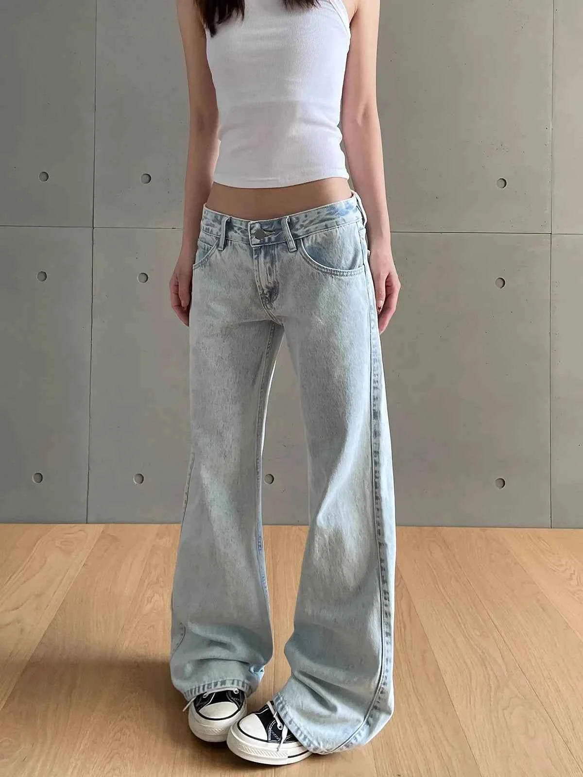 Vintage Low Waist Zipper Button Jeans