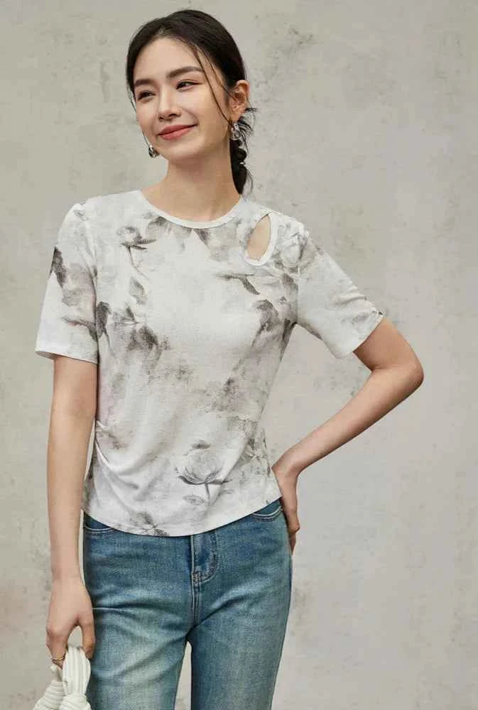 Floral Hollow Out Casual Loose T-Shirt