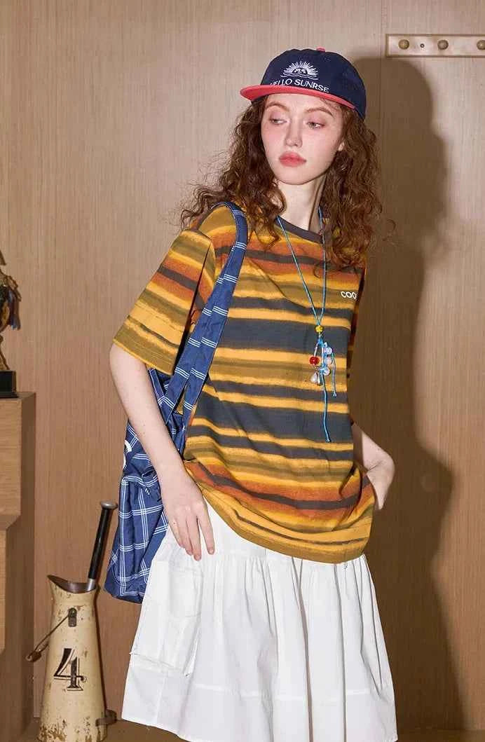 Y2K Lightweight Striped O-Neck T-Shirt