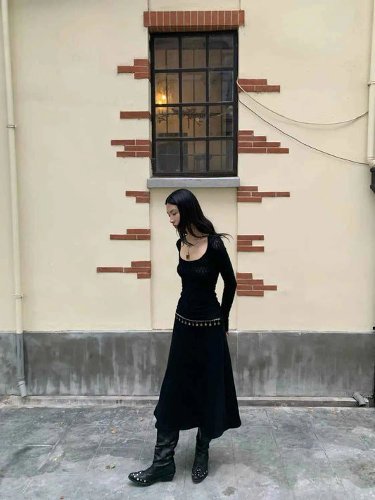 Yedinas Gothic Black Sheer Long T-Shirt
