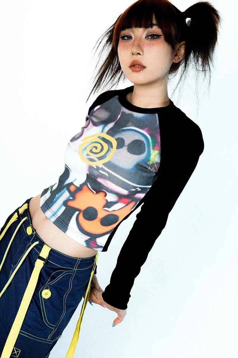 Elevated Skull Print Vintage Long Sleeve T-Shirt