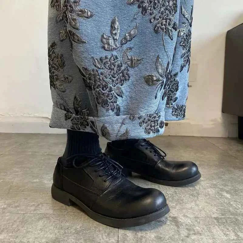Men Floral Embroidery Baggy Wide Leg Pants
