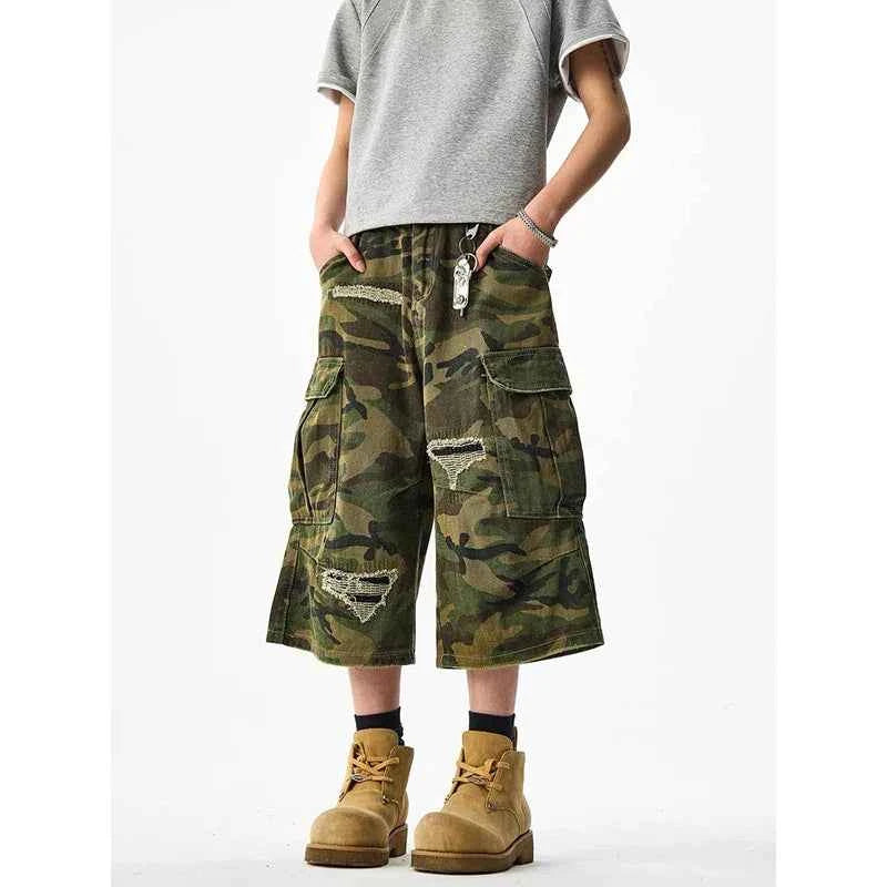 Durable Streetwear Camouflage Wide Leg Cargo Jorts