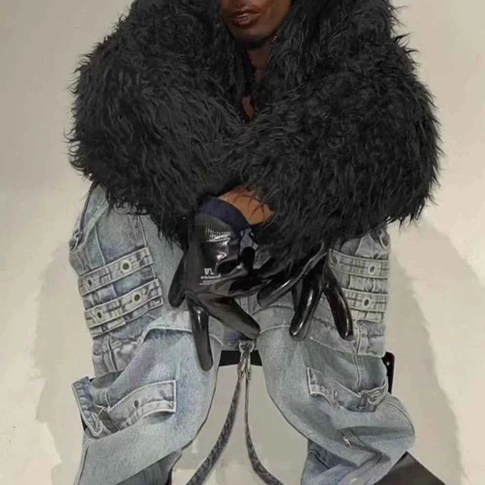 Winter Streetwear Thickened Heavy Long Furry Jacket