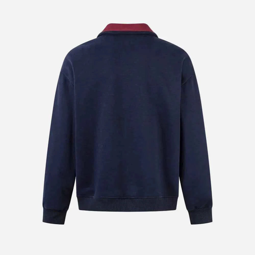 Paneled Contrast Print Fleece V-Neck Sweatshirt