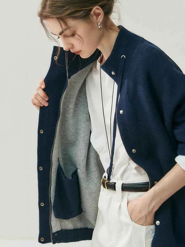 Lightweight Mock Neck Thick Zipper Cardigan