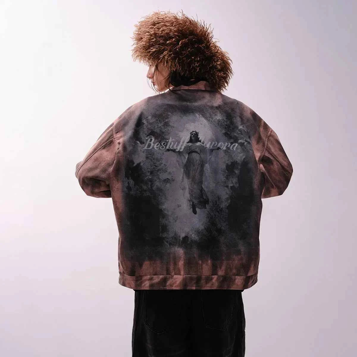 Y2K Unisex Colorful Retro Tie Dye Suede Denim Jacket