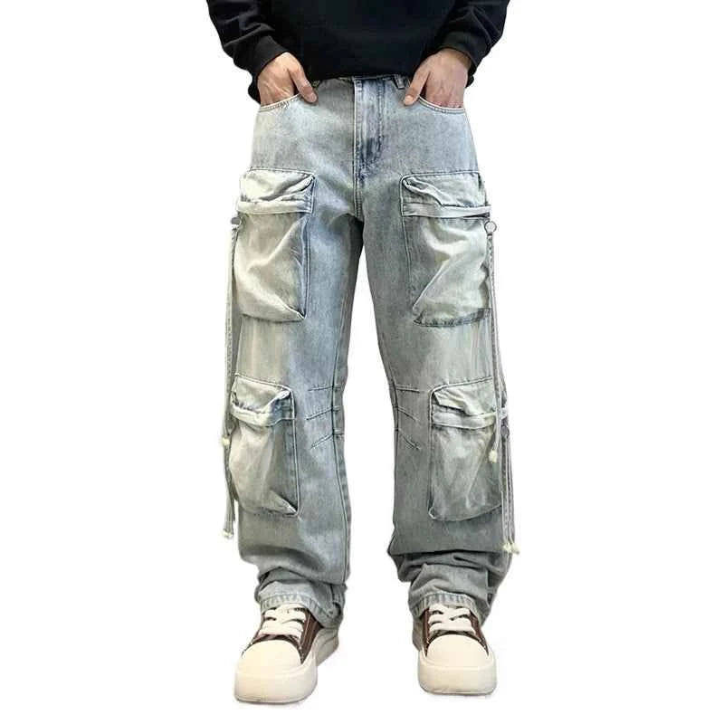 Vintage Hip Hop Loose Fit Multi Pocket Cargo Jeans