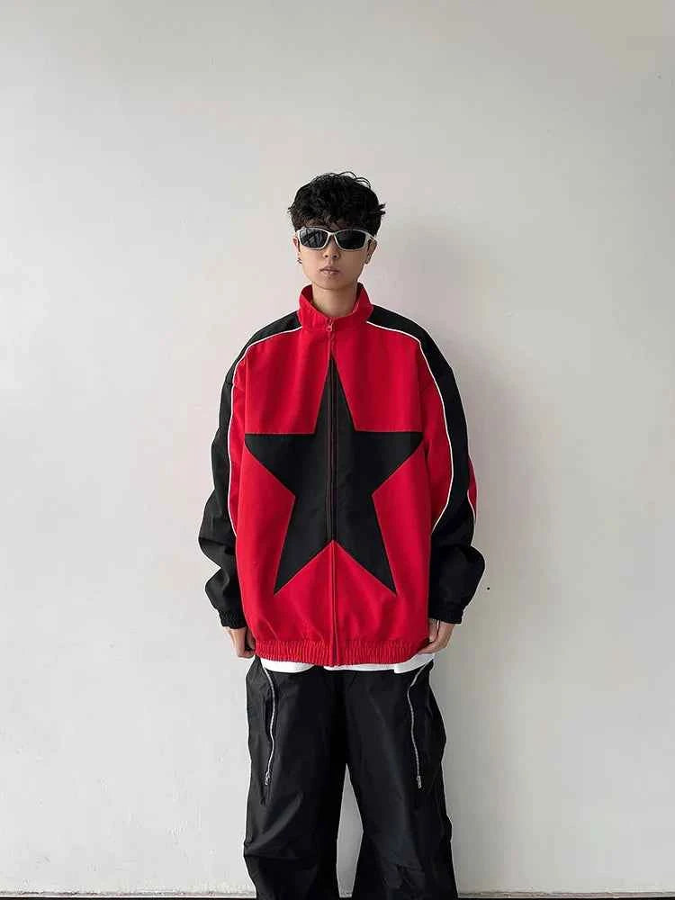 Retro Patchwork Star Varsity Jacket