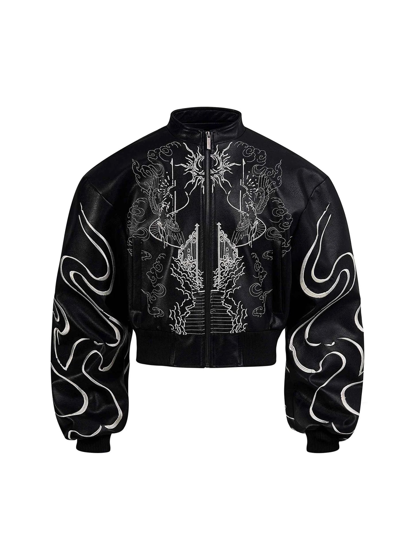 Stylish Embroidered PU Leather Motorcycle Jacket