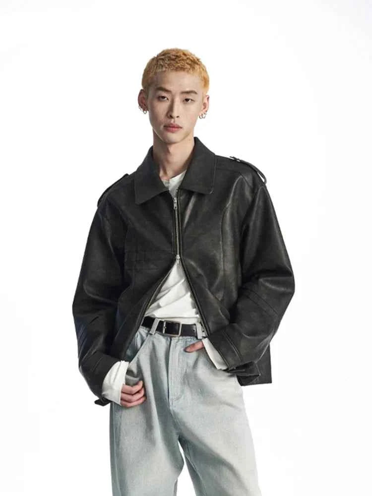 Cool Handsome Distressed PU Leather Jacket