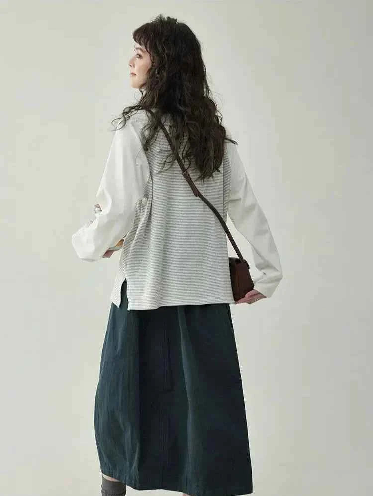 Y2K Japanese Style Patchwork Striped Loose Sweatshirt
