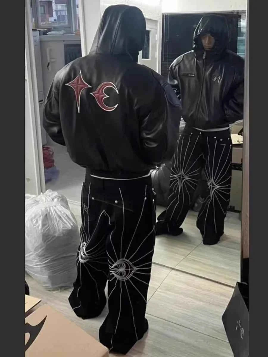 Heavyweight Motorcycle Leather Hooded Jacket