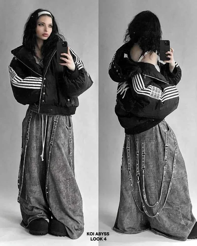 Winter Striped Loose Zipper Padded Jacket
