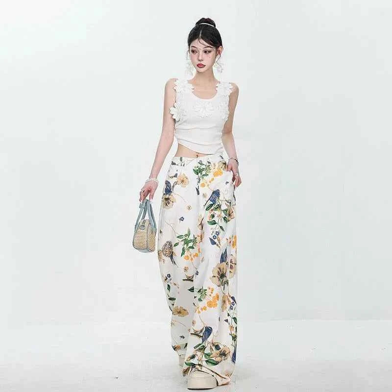 Vintage American Style Summer Flower Jeans