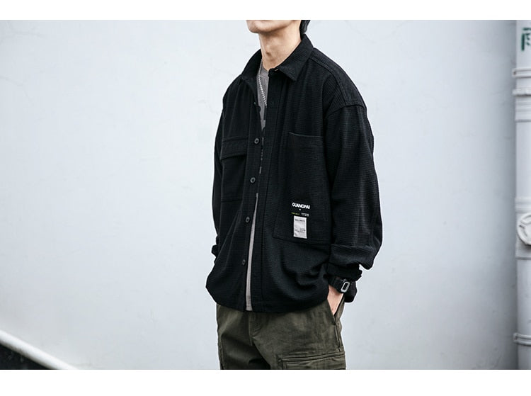 Corduroy Waffle Plaid Semi Collar Overshirt
