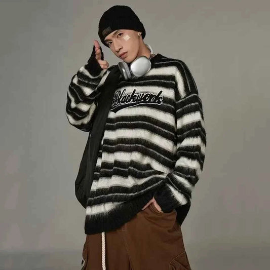 Vintage American Style Striped Knitted Sweater