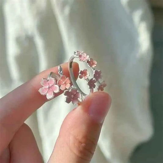 Sweet Gradient Flowers Cuff Finger Ring