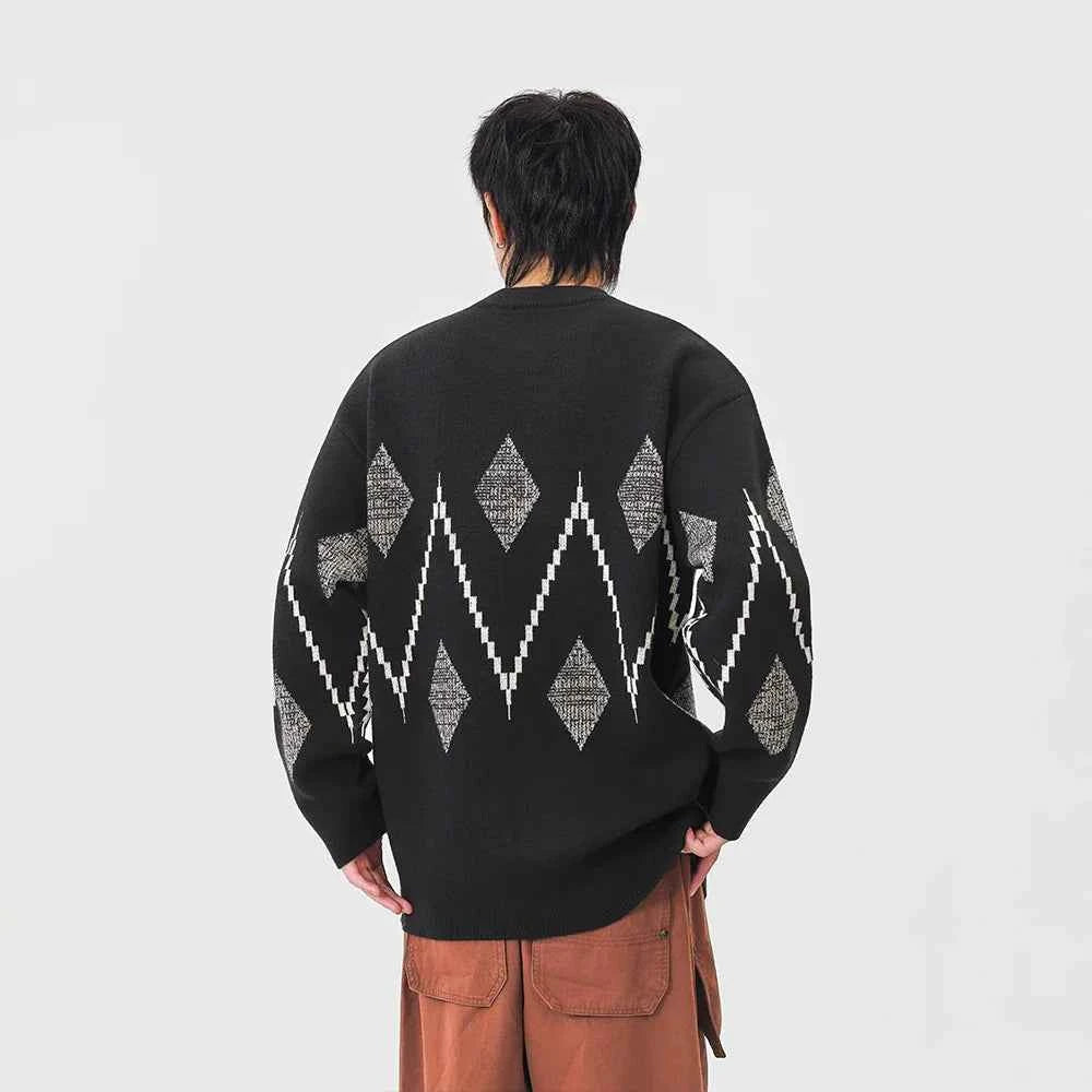 Cozy Argyle Knit Crew Neck Classic Sweater