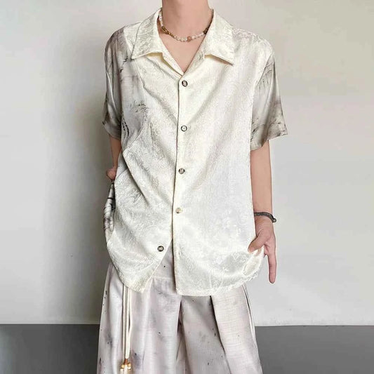 Embroidered Jacquard Retro Short-Sleeved Shirt