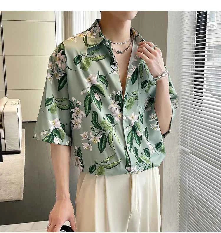 Casual Vintage Flower Print Hawaiian Beach Shirt