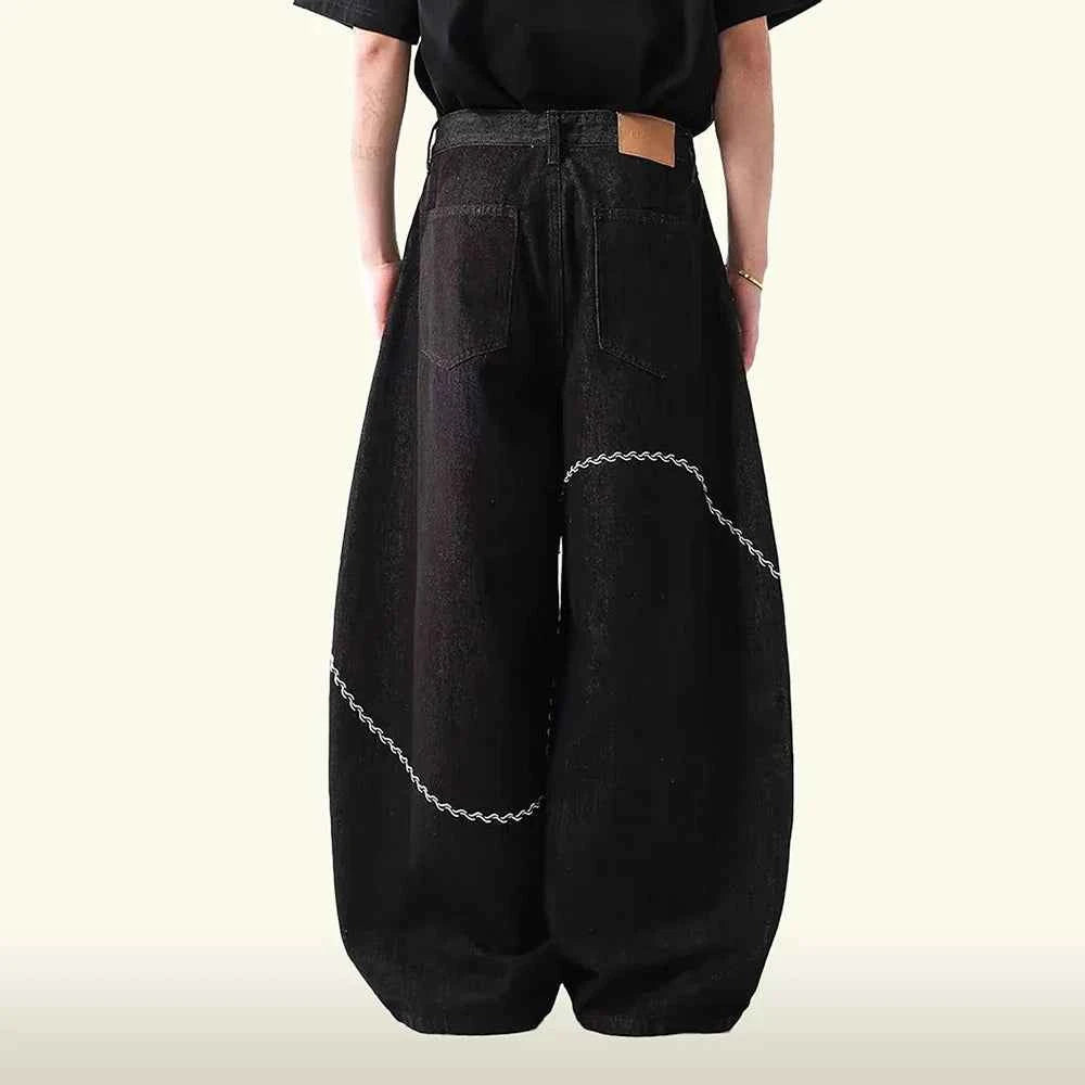 American Style Retro Loose Fit Embroidered Jeans