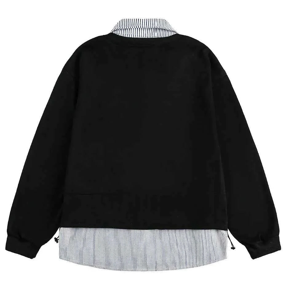 Oversized Casual Fake Two Piece Varsity Sweatshirt