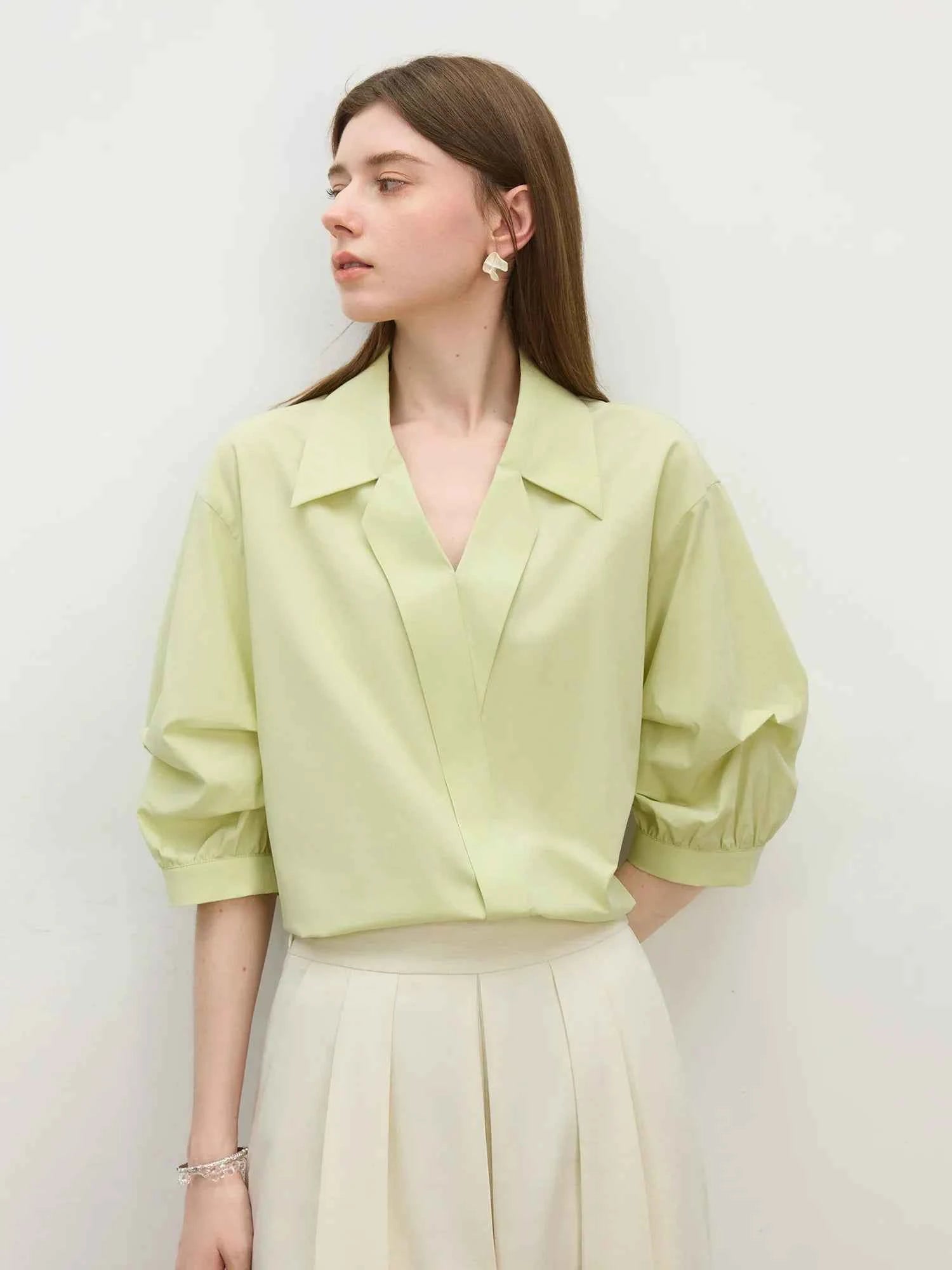 Women Elegant French Style V-Neck Blouse Shirt