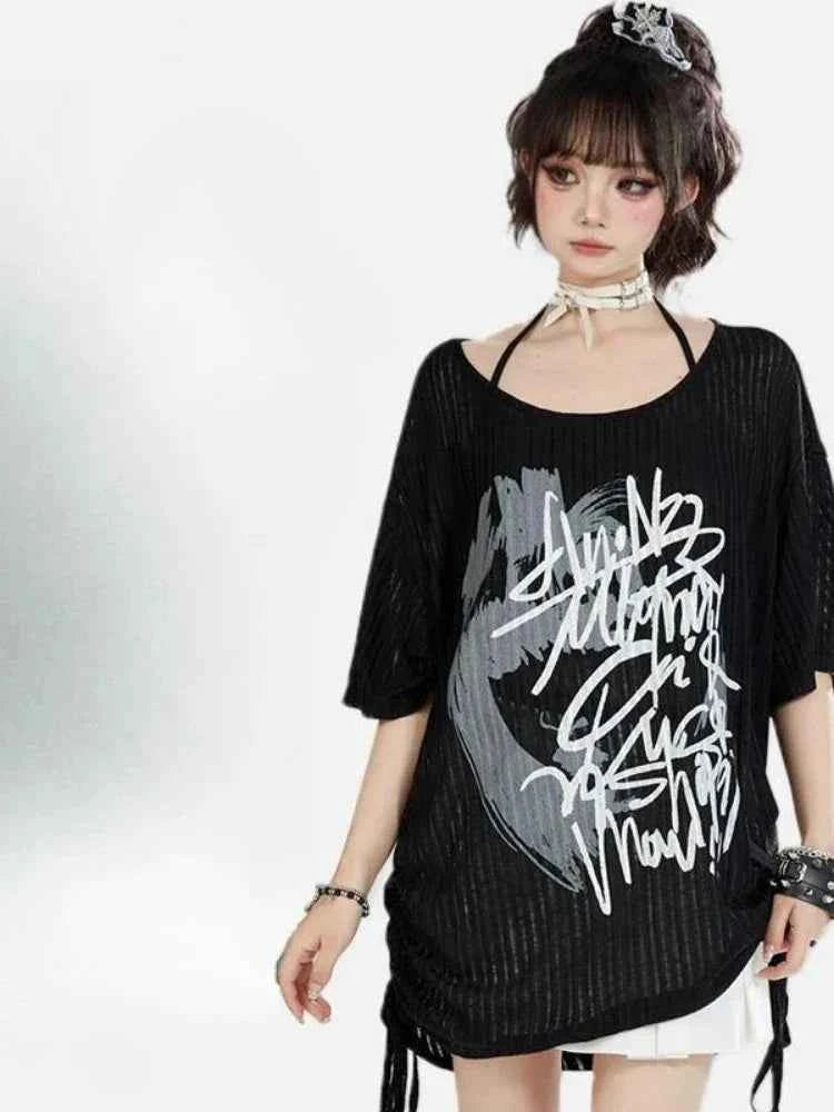 Y2K Gothic Summer Letter Print Casual T-Shirt
